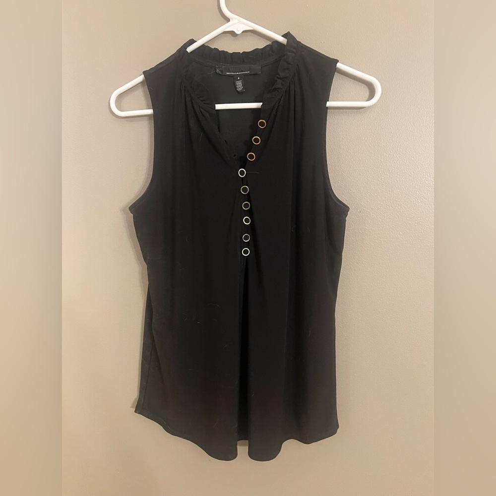 White House Black Market Black Sleeveless Blouse with Button Detail